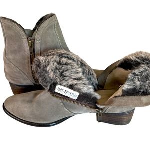 SAYCHELLES Suede Leather Faux Fur Lined Grey Bootie Boots